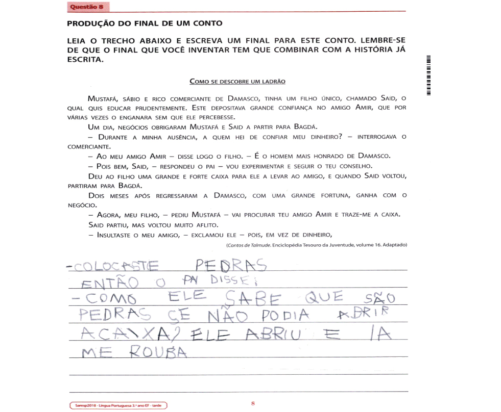 Avaliação 3 ano ensino fundamental, Provas Matérias técnicas